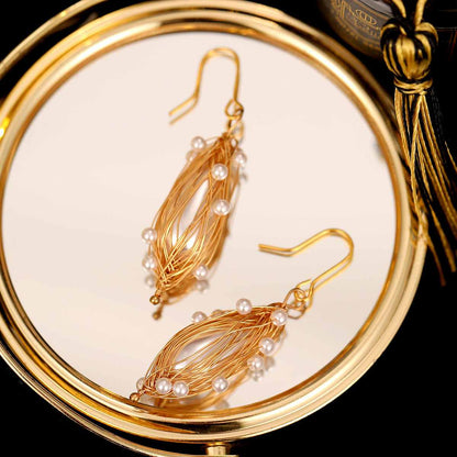 Pearl & Goldtone Nest Hook Earrings