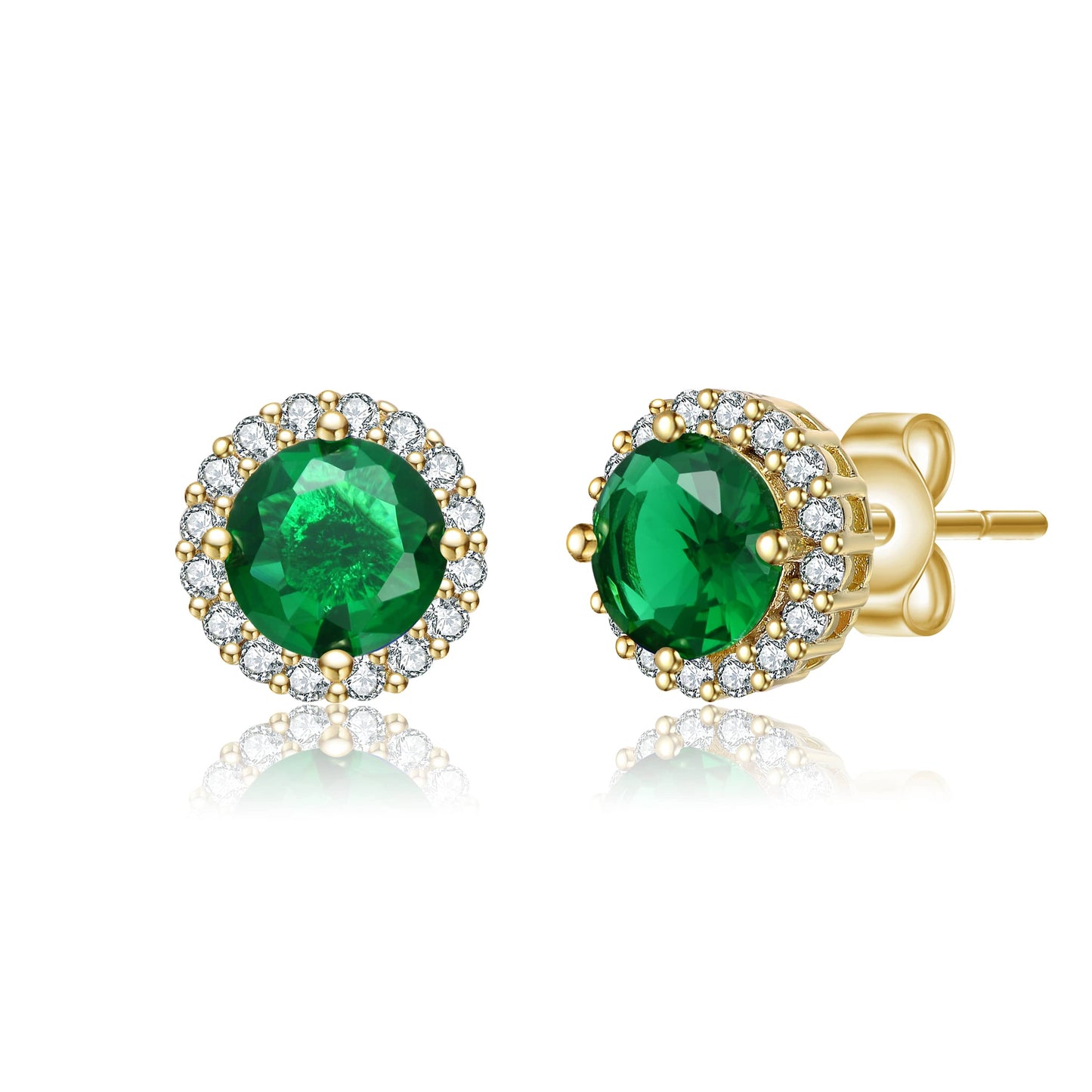 Round Stud Earrings with Colored Cubic Zirconia