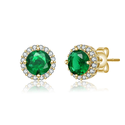 Round Stud Earrings with Colored Cubic Zirconia