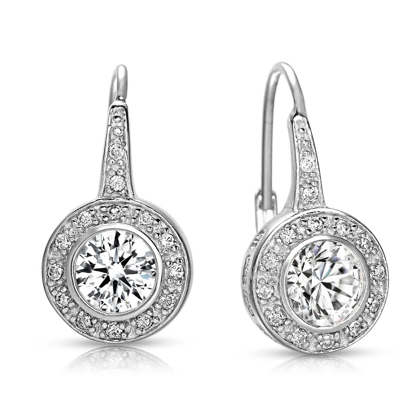 Halo Dangle Earrings with Bezel Set Round Cubic Zirconia
