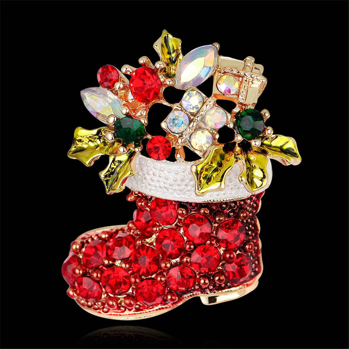 Cubic Zirconia & Goldtone Stocking Brooch