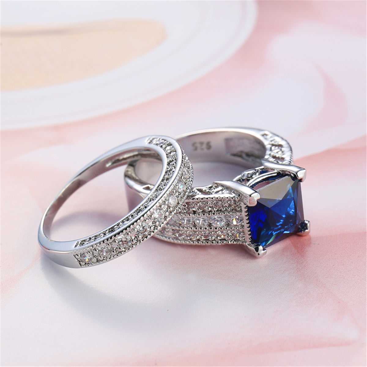 Navy Crystal & Cubic Zirconia Band Ring Set-5