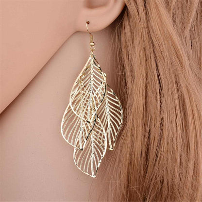 Goldtone Hollow Leaves Drop Earrings