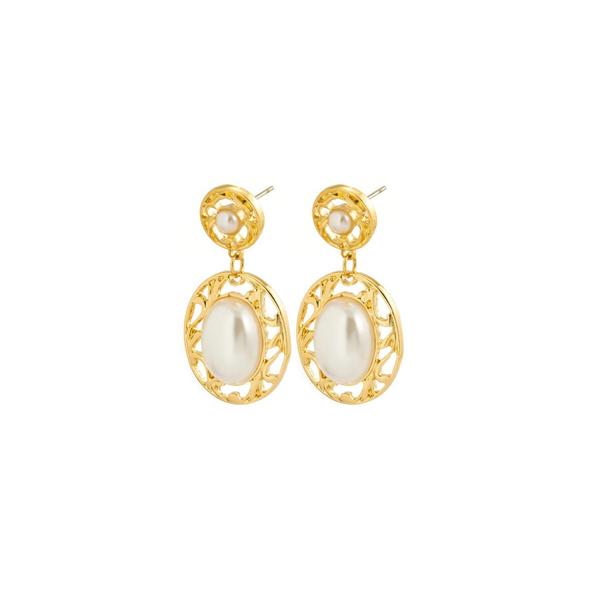 Pearl & Goldtone Filigree Drop Earrings
