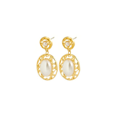 Pearl & Goldtone Filigree Drop Earrings