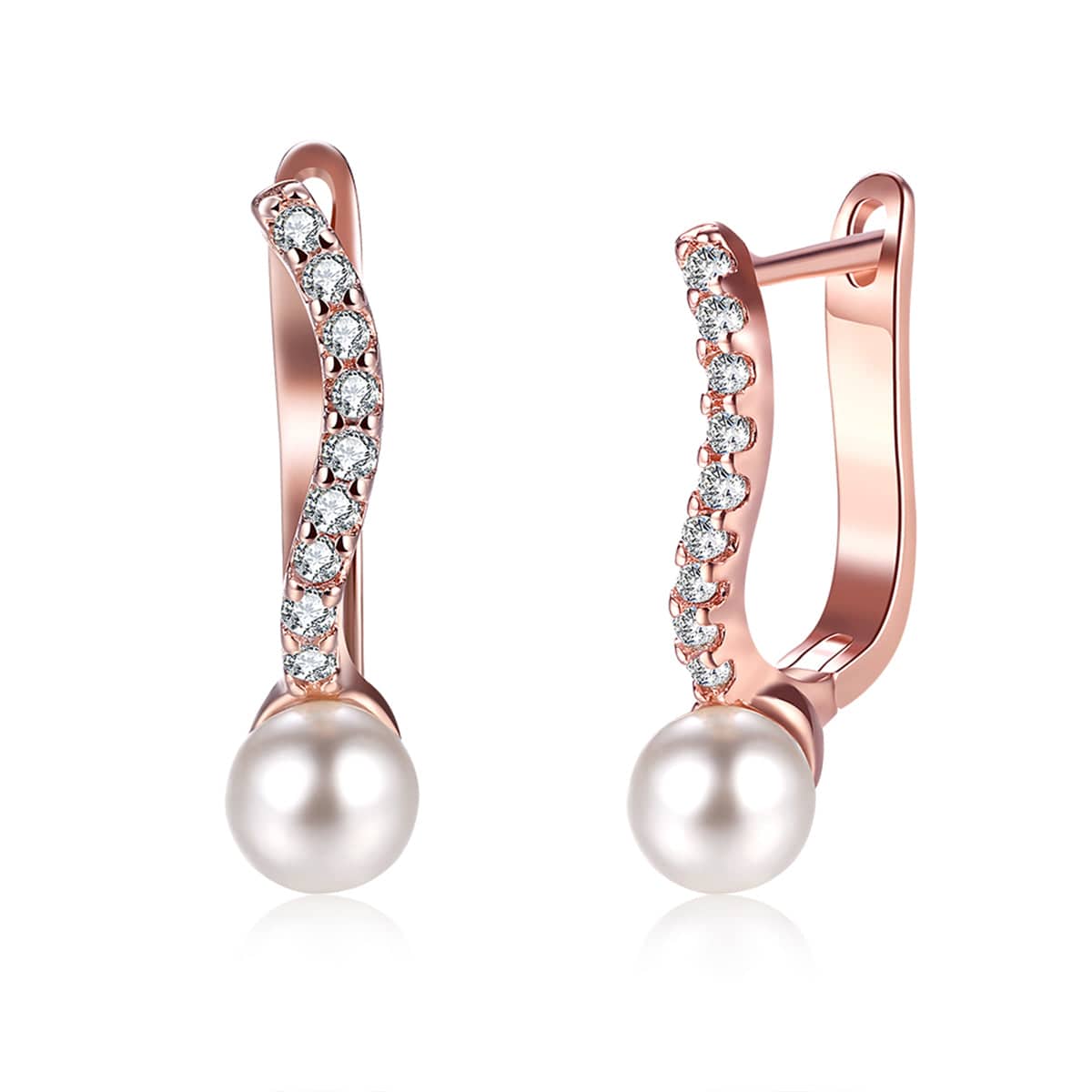 Pearl & Rose Goldtone Huggie Earrings