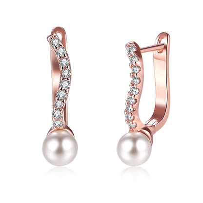 Pearl & Rose Goldtone Huggie Earrings