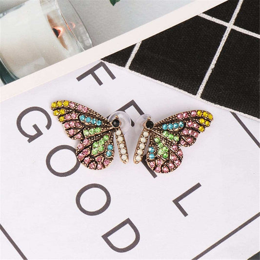 Cubic Zirconia & Goldtone Butterfly Stud Earrings