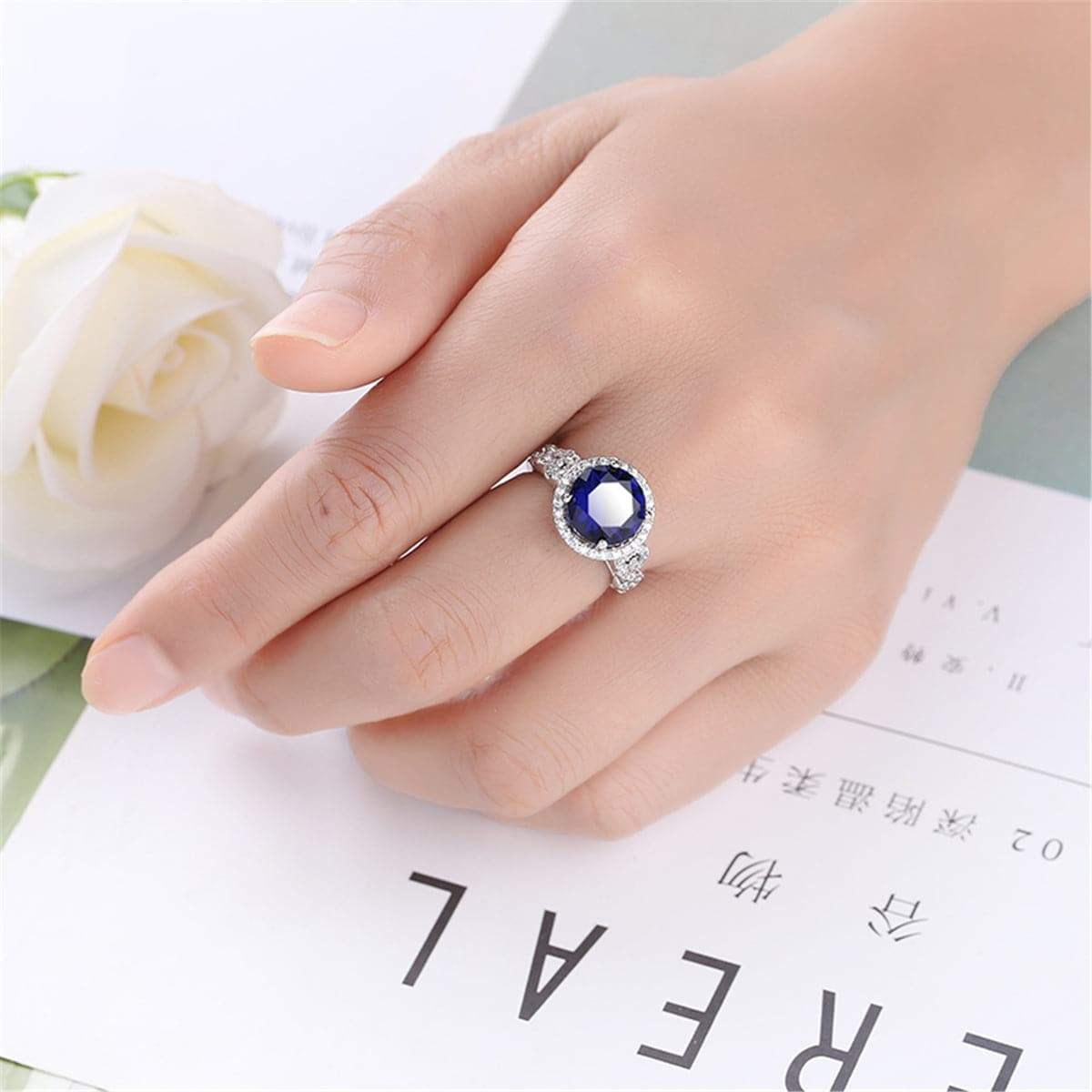 Navy Crystal & Silvertone Round Hola Ring
