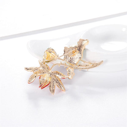 Green Enamel & Multicolor Cubic Zirconia Goldtone Lotus Brooch