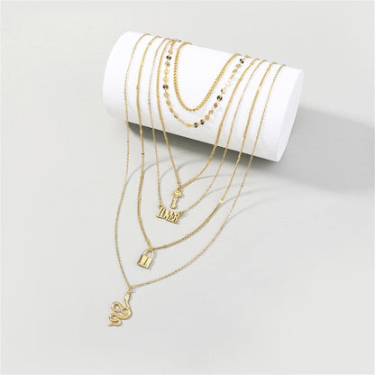 Goldtone Key & Lock Pendant Necklace Set
