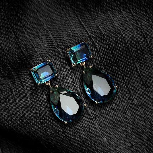 Green & Blue Crystal Rose Goldtone Geometric Teardrop Earrings