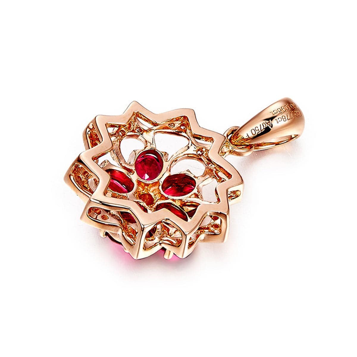 Red Cubic Zirconia & Rose Goldtone Flower Pendant Necklace
