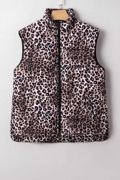 Aria Zipper Casual Puff Vest - Brown / L - 12/14