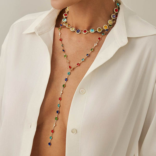 Multi-Colored Crystal & Cubic Zirconia Goldtone Lariat Necklace Set