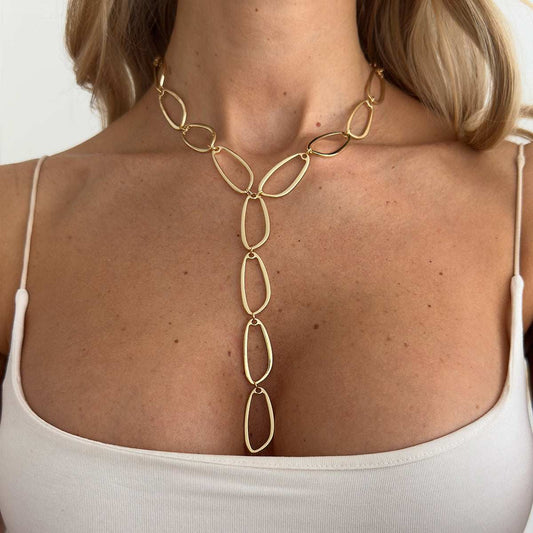 Goldtone Open Drop Lariat Necklace