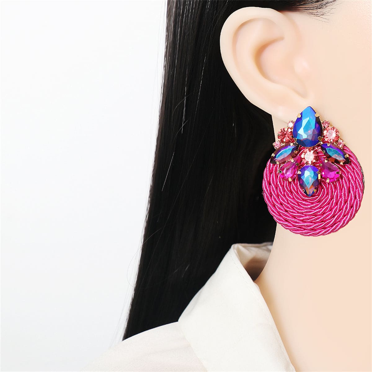 Rose Cubic Zirconia & Crystal Cluster Rope Teardrop Earrings