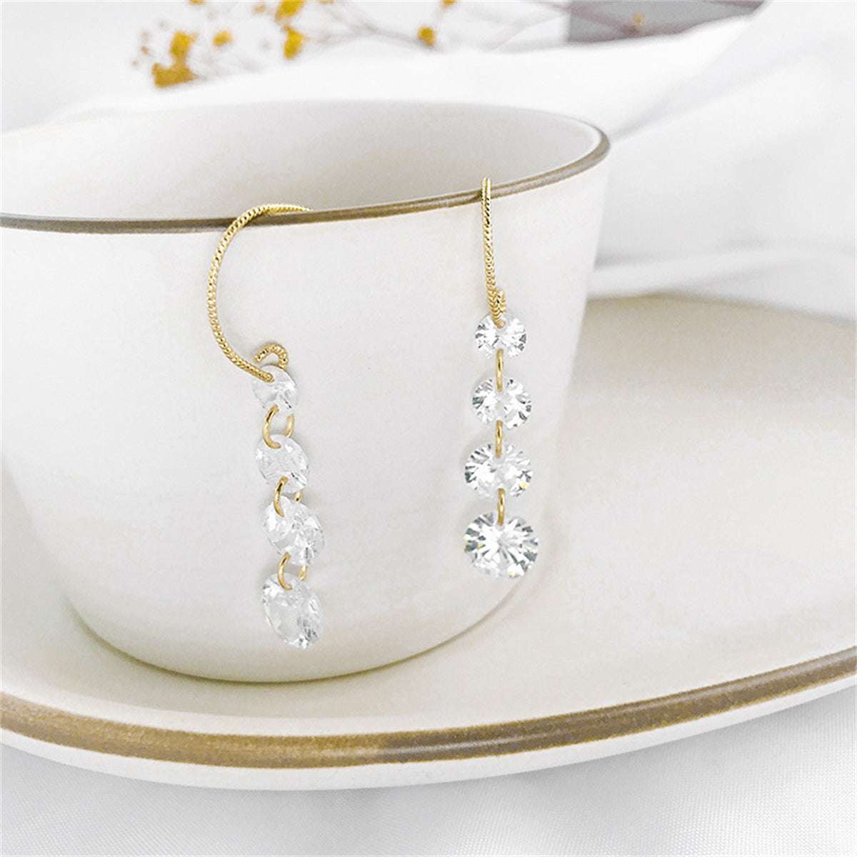 Cubic Zirconia & Goldtone Linked Threader Earrings