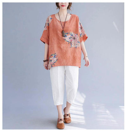 Korean Cotton Hemp Summer Half Sleeve Top - Effortlessly Stylish Comfort