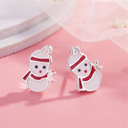 Enamel & Silvertone Snowman Stud Earrings