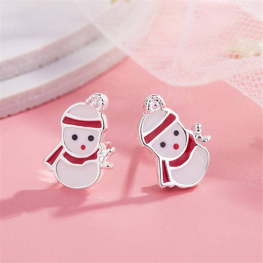 Enamel & Silvertone Snowman Stud Earrings