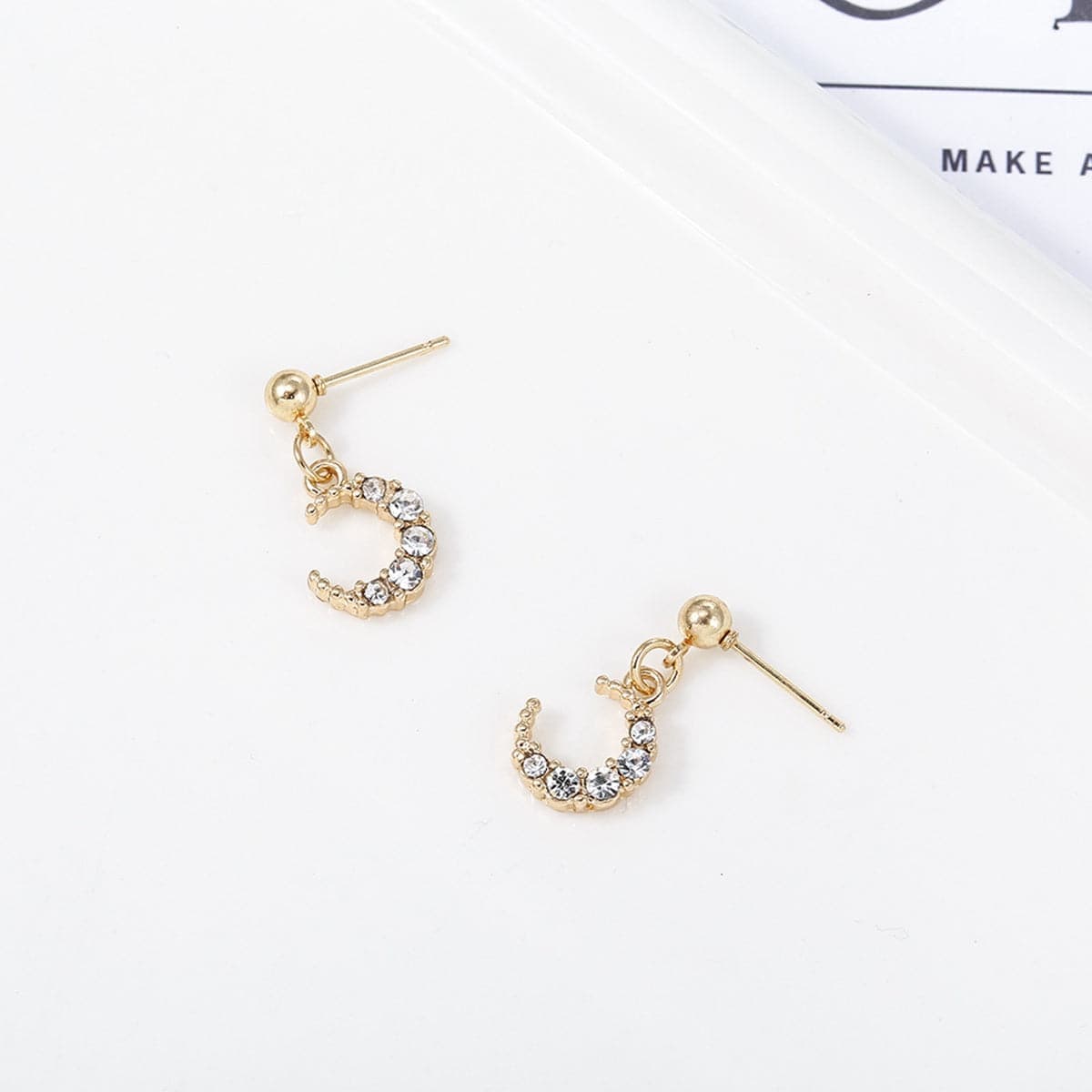 Cubic Zirconia & Goldtone Crescent Moon Drop Earrings