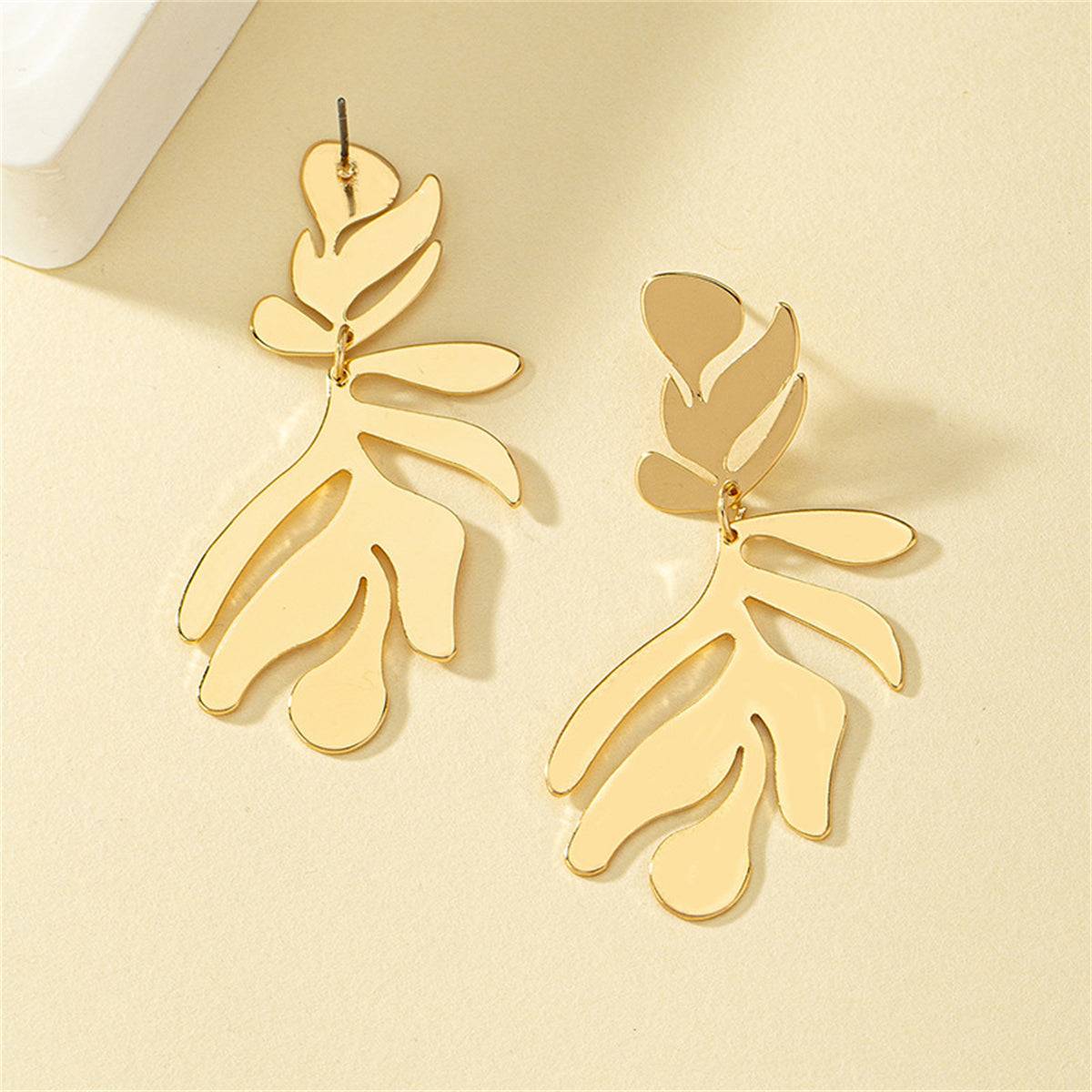 Goldtone Palm Frond Drop Earrings