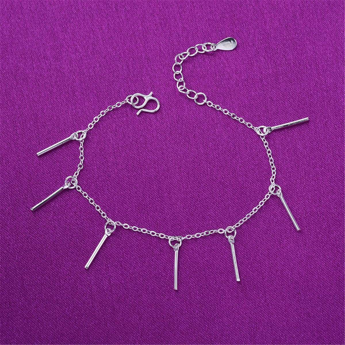 Silvertone Bar Station Anklet