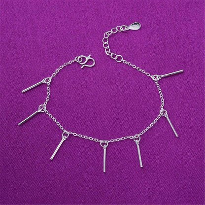 Silvertone Bar Station Anklet