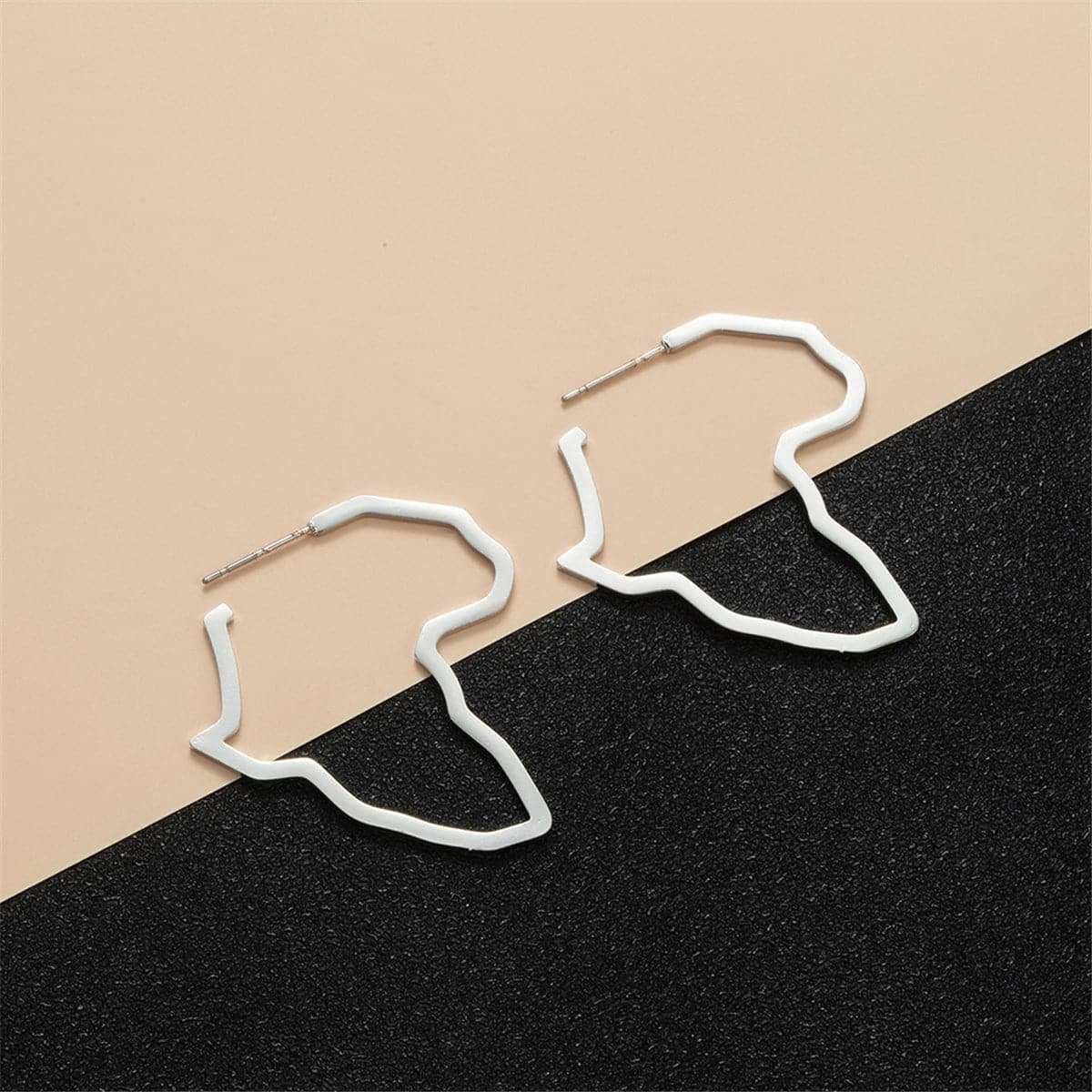 Silvertone Open Africa Map Hoop Earrings