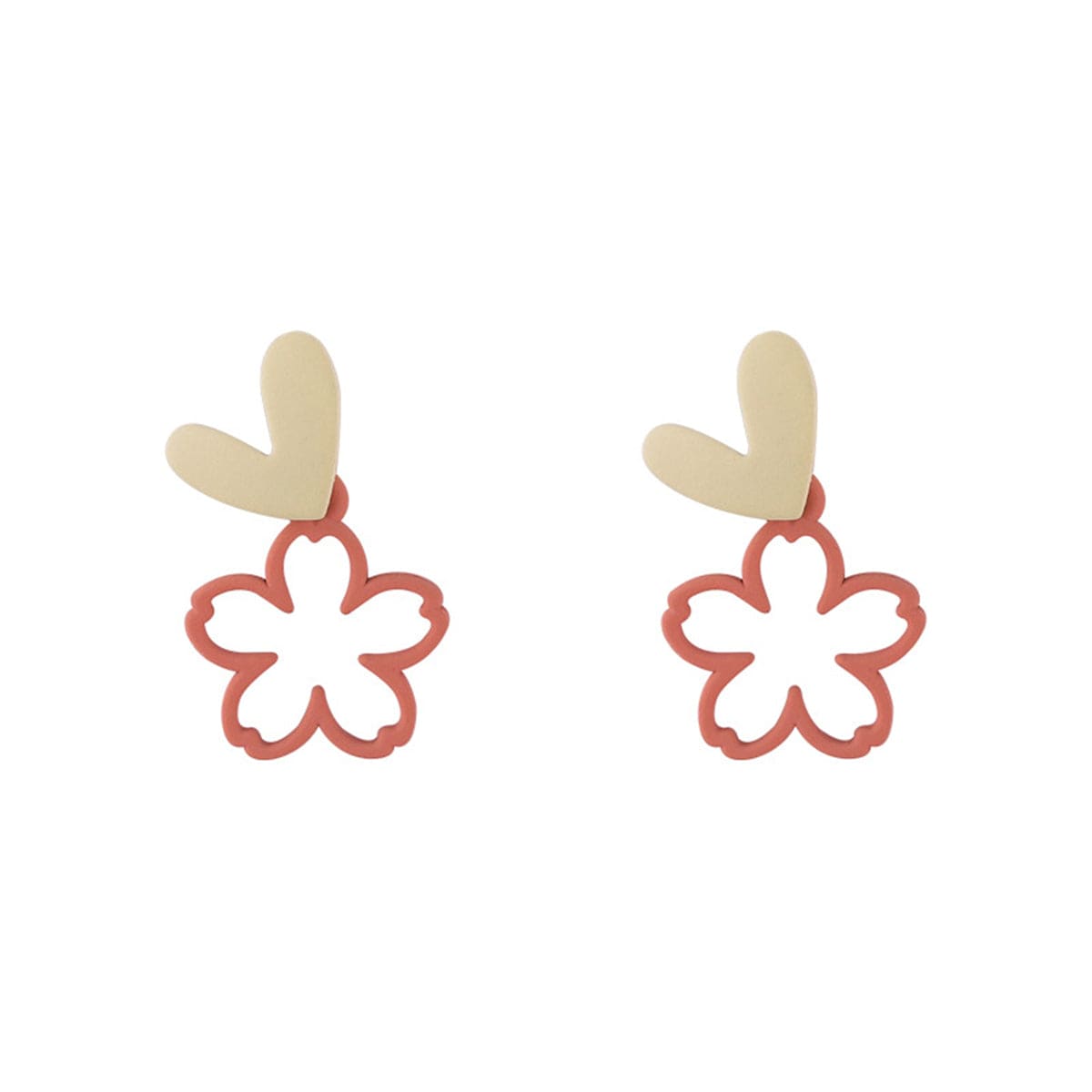 Pink Enamel & Goldtone Heart Flower Drop Earrings