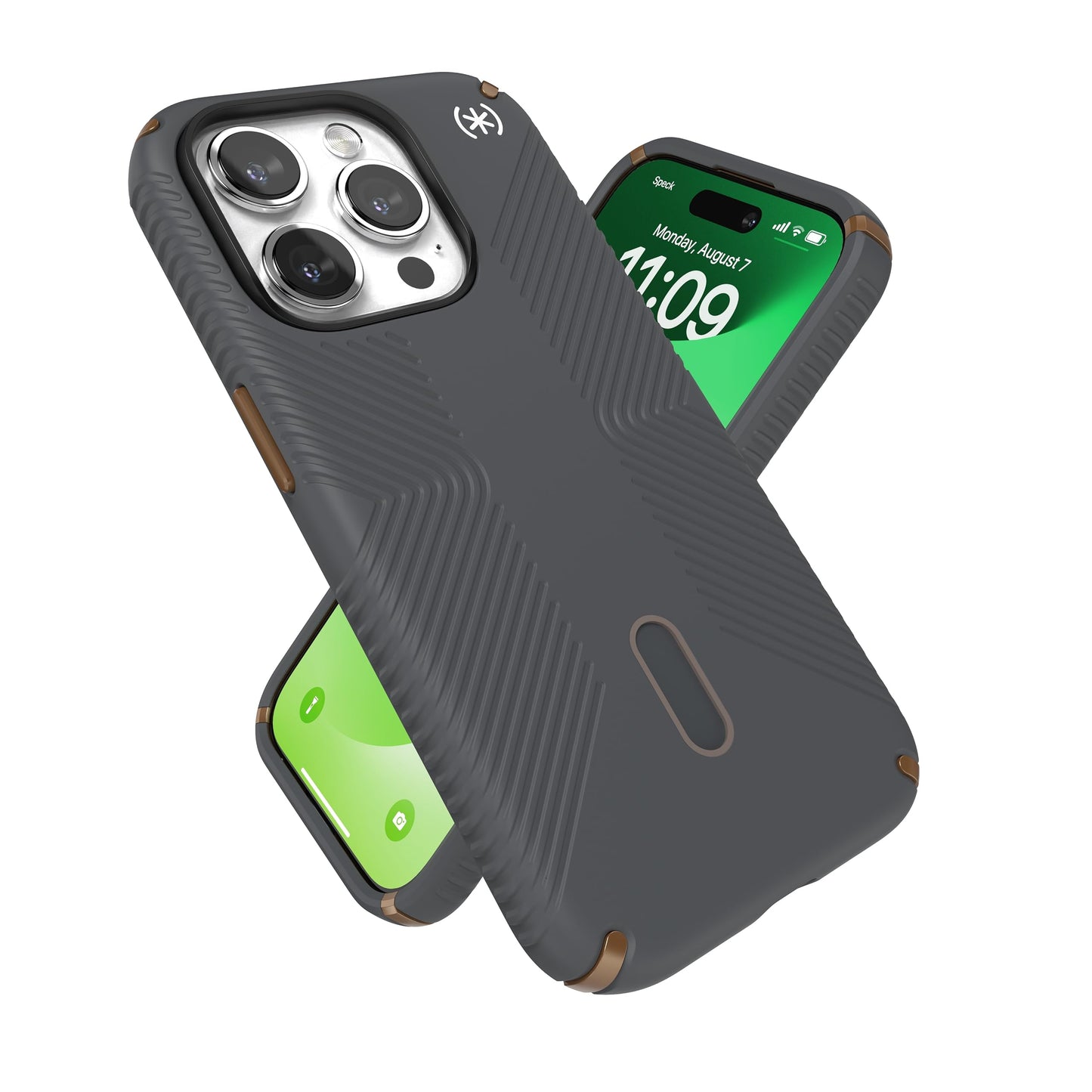 Speck Magsafe Case for Iphone 15 Pro - Drop & Camera Protection, Clicklock No-Slip, Wireless Charging Compatible, Fits All 6.1 Inch Models - Charcoal Grey/Cool Bronze/White