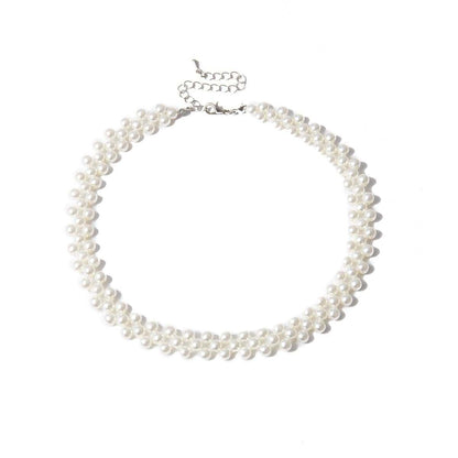 Pearl & Silvertone Layered Choker Necklace
