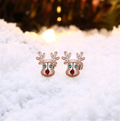 Cubic Zirconia & Rose Goldtone Reindeer Stud Earrings