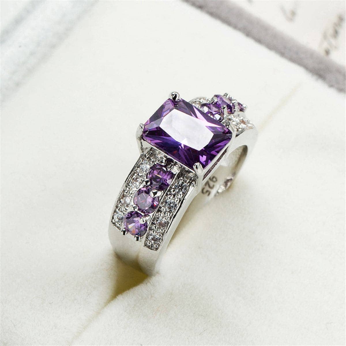 Purple Cubic Zirconia & Crystal Ring-2
