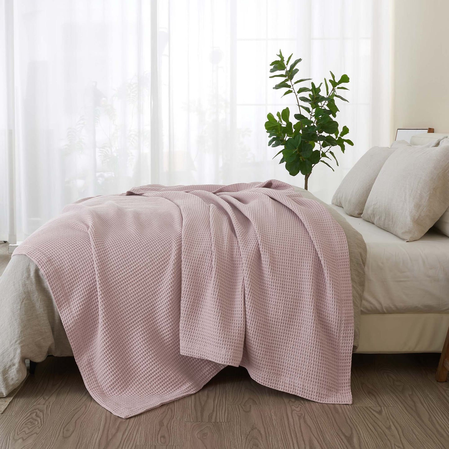 Patina Vie Maison 100% Cotton All-Season Waffle Weave Knit Throw Blanket