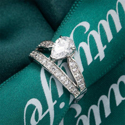Cubic Zirconia & Crystal Silvertone Pear-Cut Drop-Band Ring-2