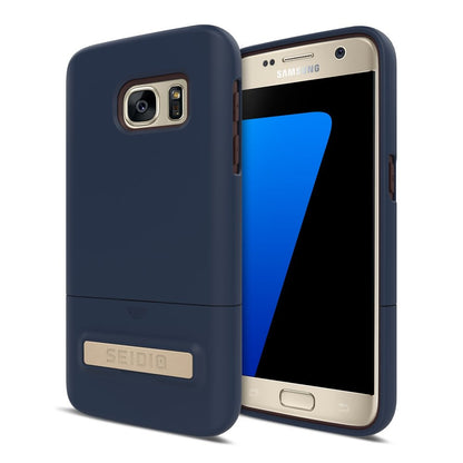 Seidio Surface with Metal Kickstand Case for Samsung Galaxy S7 [Slim Case] - Non-Retail Packaging - Midnight Blue/Chocolate Brown