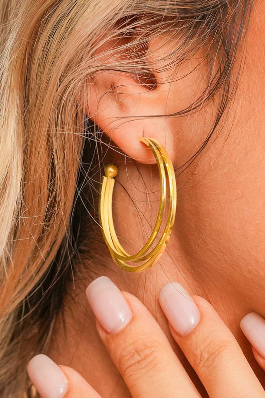 Threaded Pear Gold Minimalist Triple Hoop Earrings