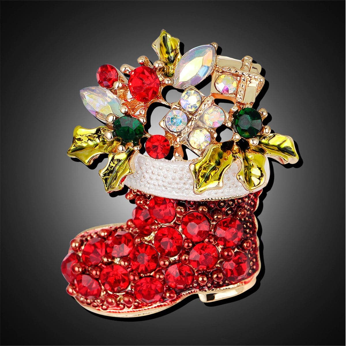 Cubic Zirconia & Goldtone Stocking Brooch