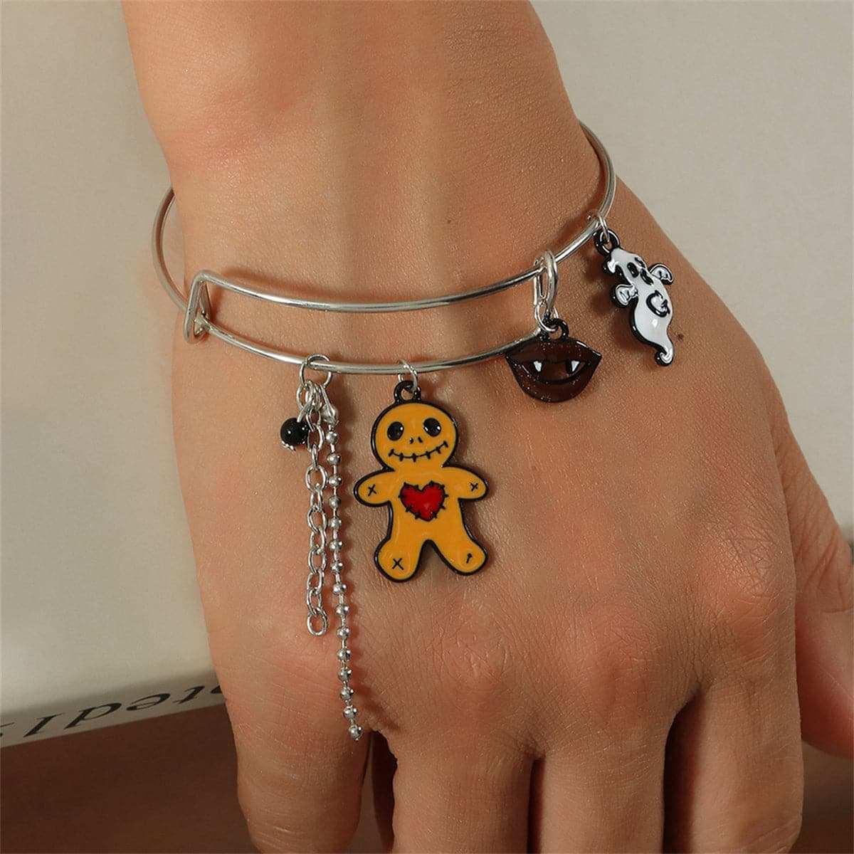 Brown & Silvertone Zombie Adjustable Charm Bangle