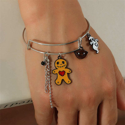 Brown & Silvertone Zombie Adjustable Charm Bangle