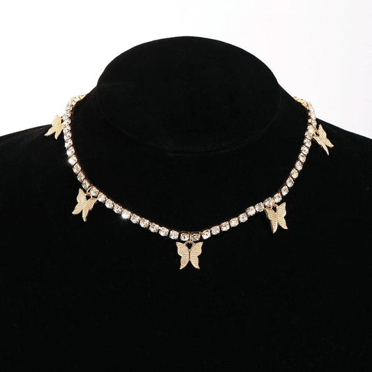 Cubic Zirconia & Goldtone Butterfly Station Choker Necklace