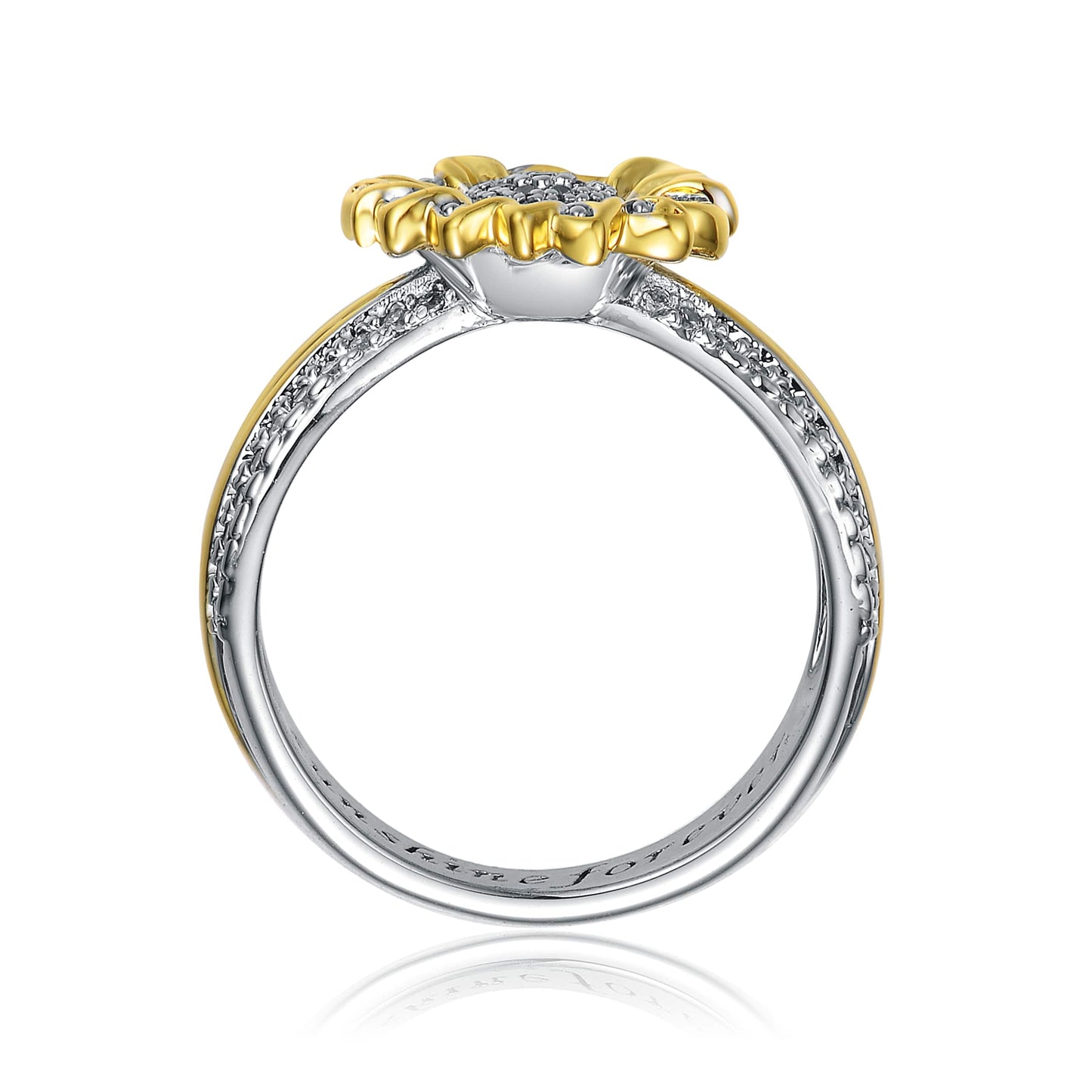 Rhodium and 14K Gold Plated Cubic Zirconia Nature Inspired Ring