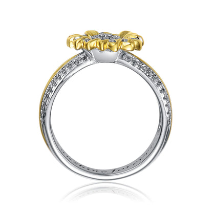 Rhodium and 14K Gold Plated Cubic Zirconia Nature Inspired Ring
