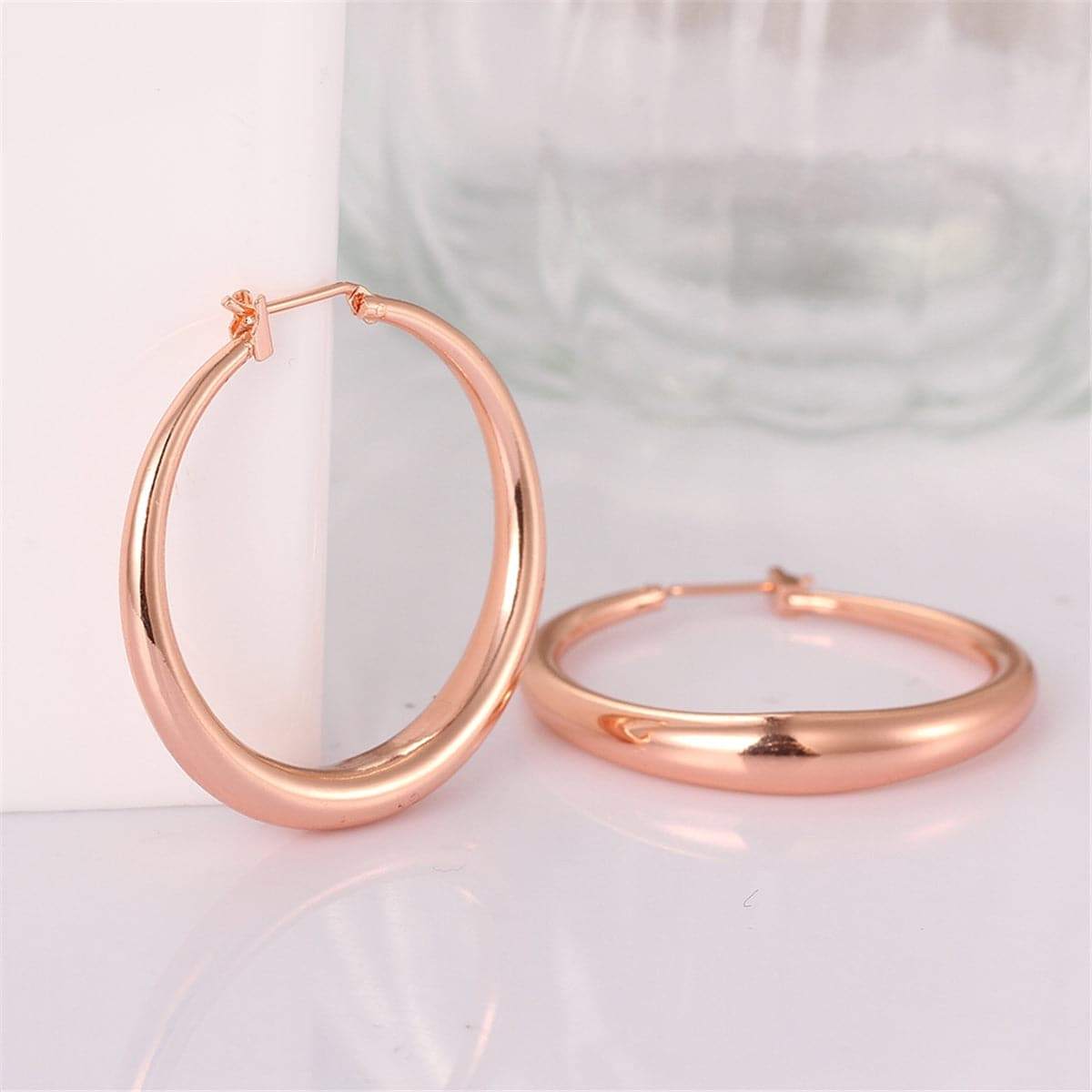 Rose Goldtone Polished Barrel Hoop Earrings