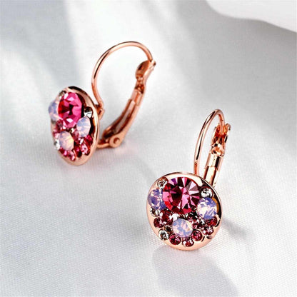 Red Crystal & Rose Goldtone Huggie Earrings
