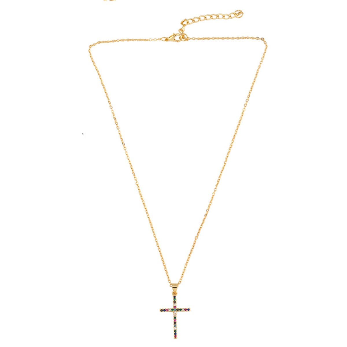 Cubic Zirconia & Goldtone Cross Pendant Necklace