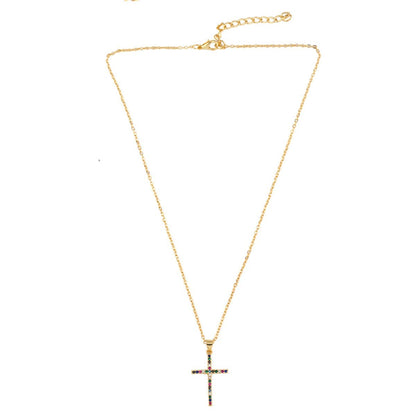 Cubic Zirconia & Goldtone Cross Pendant Necklace