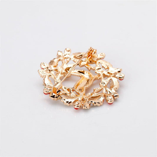 Cubic Zirconia & Goldtone Deer & Branch Brooch